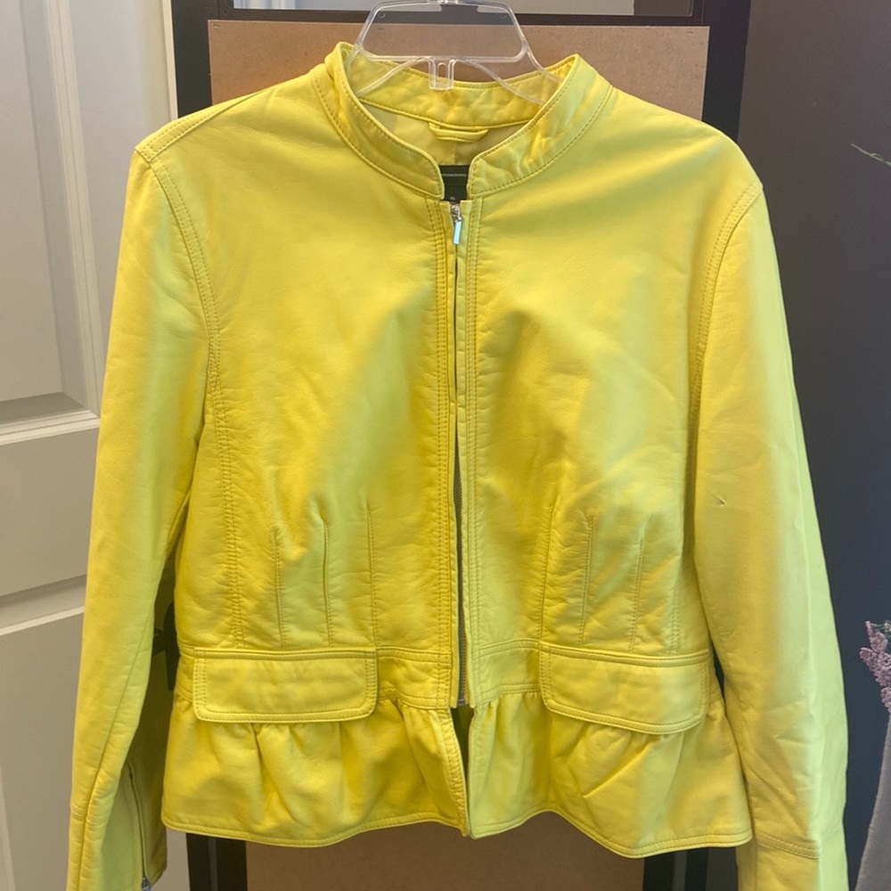 INC international concepts yellow Moto jacket with peplum waist. XL